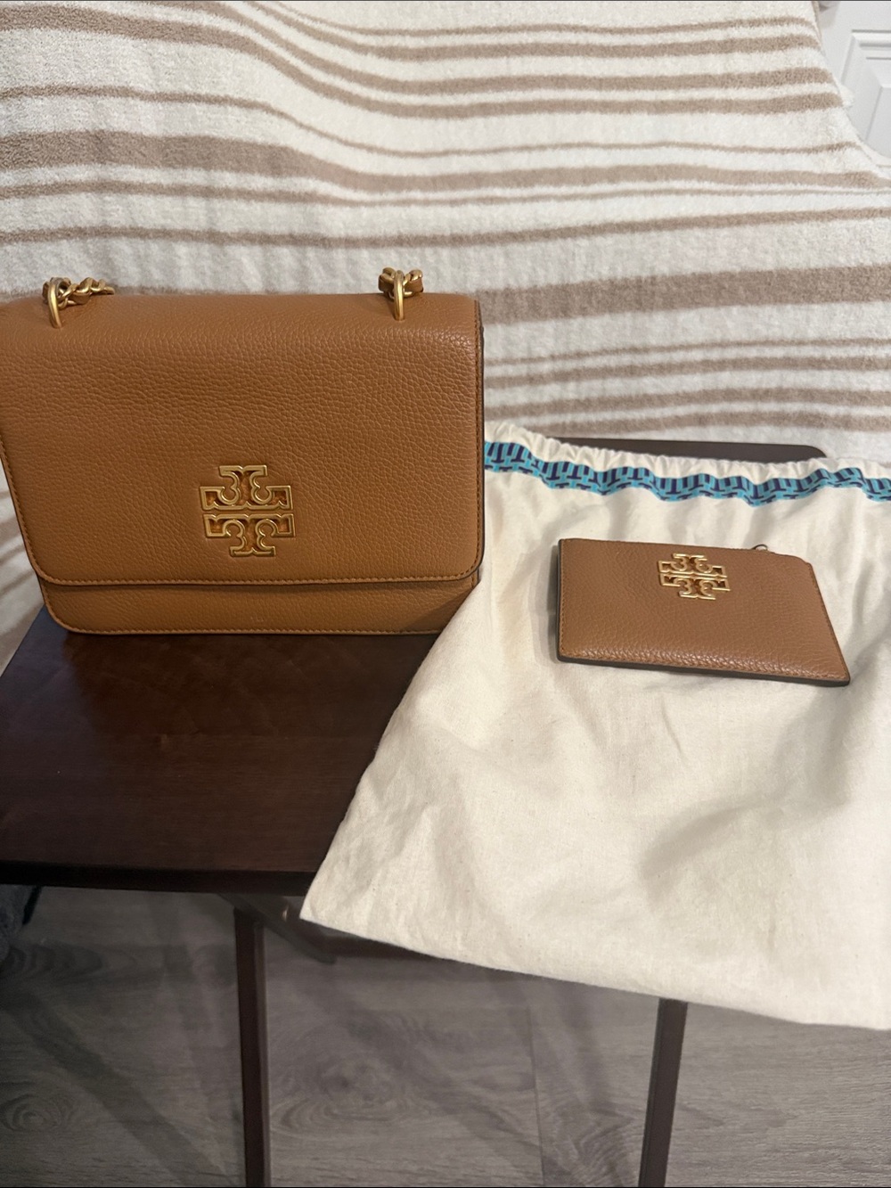 Tory Burch Cognac Pebbled Leather Shoulder Bag with Card Case